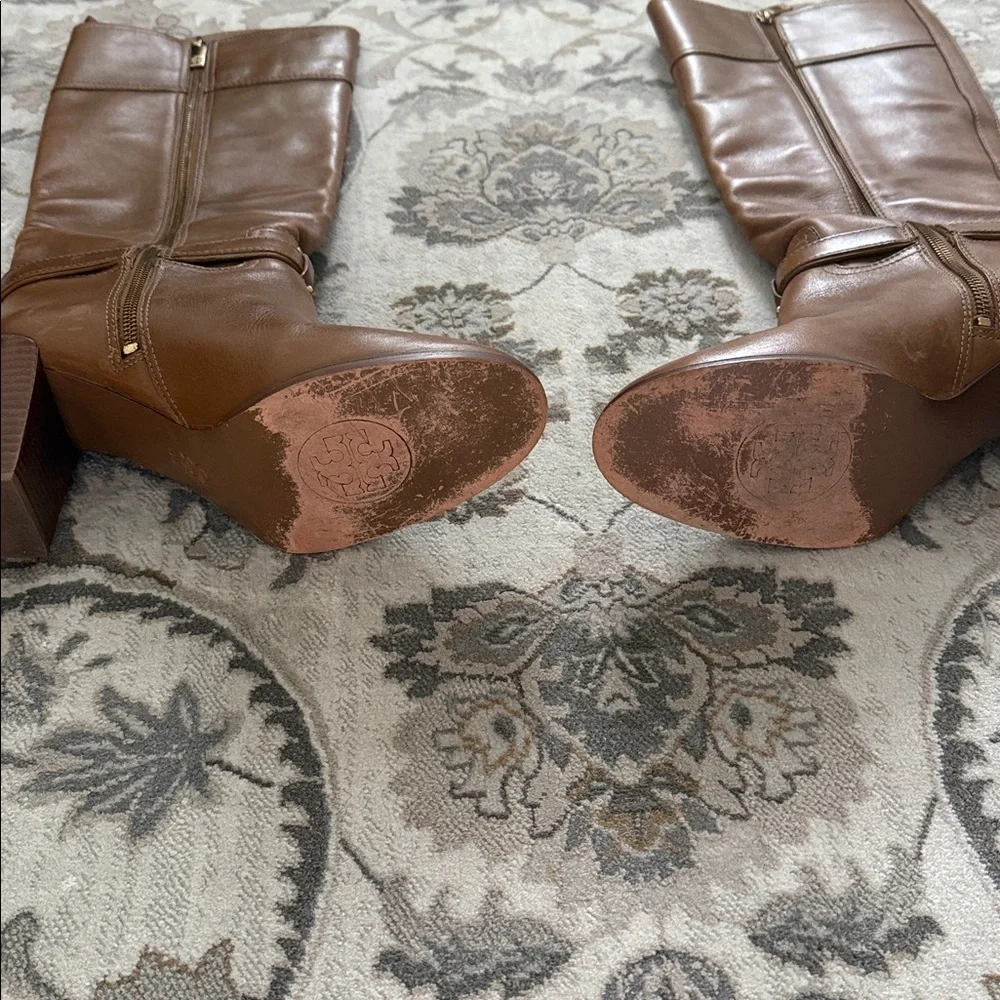 Tory Burch Chestnut Brown Leather Knee-High Heeled Boots